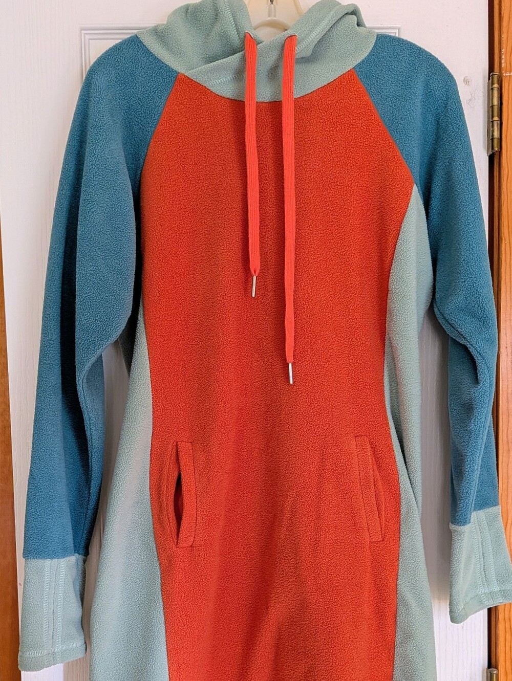 Wild Woods Colorblock Hooded Microfleece Dress - Orange & Teal